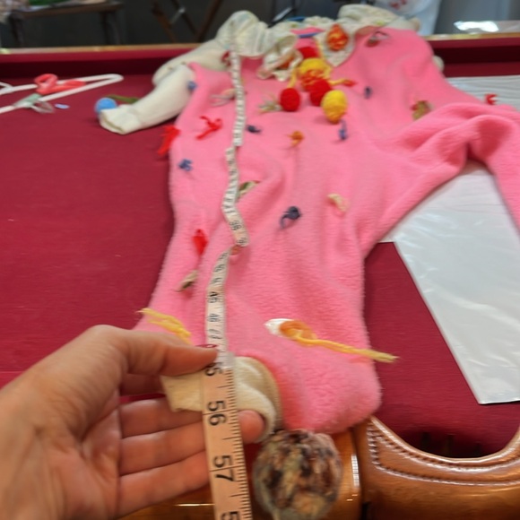 Vintage HAPPY CLOWN SUIT Costume PINK white PomPom button FLOWER COLLAR 46”chest - Picture 11 of 14